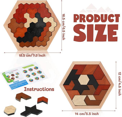 Yunsailing 3 Pack Hexagon Wooden Puzzle Wood Russian Blocks Tangram Puzzle - Image 2