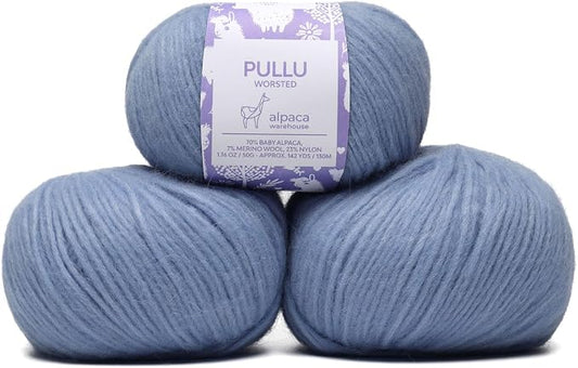 Pullu - Baby Alpaca Merino Wool Yarn Set of 3 Skeins Worsted Weight - Sourced by ALPACAWAREHOUSE