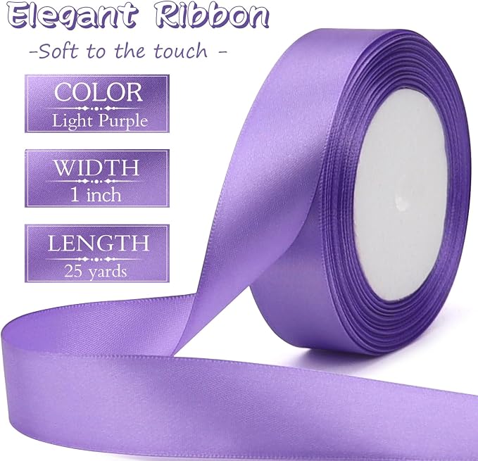 Light purple Solid Satin Ribbon 1 Inch 25 Yards Solid Polyester Fabric Ribbon - Image 2