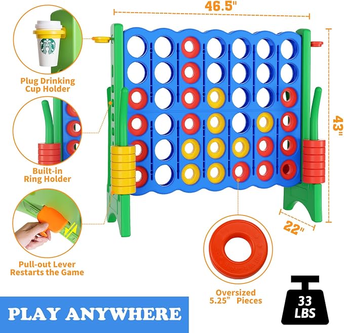 Jumbo 4 in a Row Game Set, 4FT Giant Game Set - Image 2