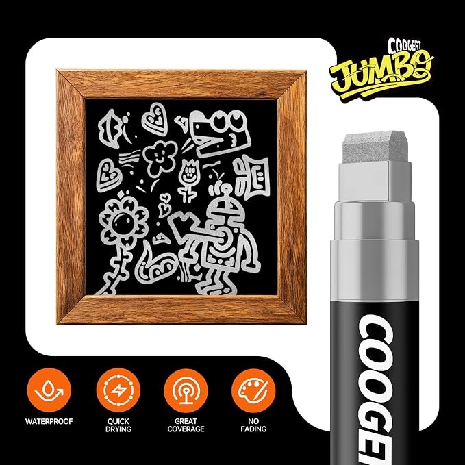 3Pcs Silver Jumbo Poster Markers, 15MM Thick Permanent Acrylic Graffiti Markers - Image 3
