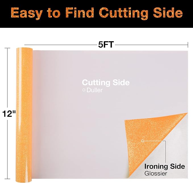 TORC Orange Glitter HTV Heat Transfer Vinyl Roll 12 inch x 10 ft Iron on Vinyl - Image 2