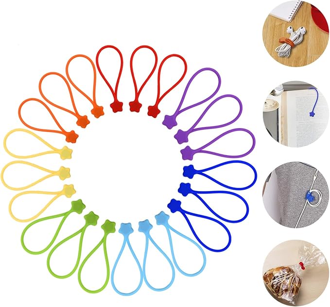 7Colors-21Pack Reusable Silicone Twist Ties, 7.48'' Magnetic Cable Ties by Fironst