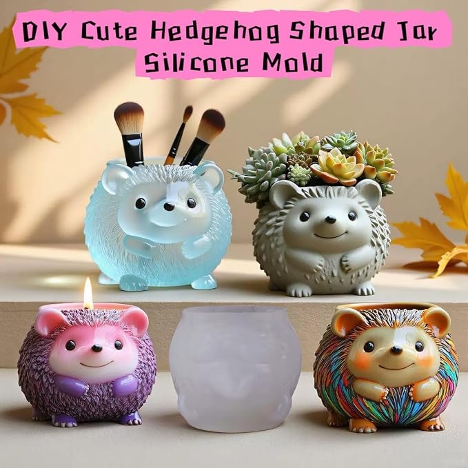 Animal Resin Molds Silicone 3D Cute Hedgehog Epoxy Resin Plaster Candle Holder - Image 3