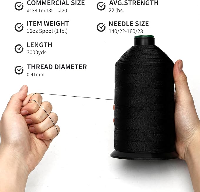 Extra Strong Bonded Nylon Thread #138 Tex135 – 16 OZ, Versatile Stitching - Image 3