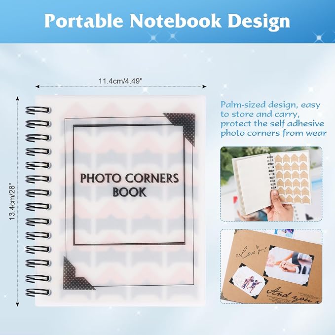 GOONAVI 15 Sheets 360 PCS Rose Gold Photo Corners Notebook, Self-Adhesive - Image 3
