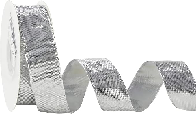 MEEDEE Silver Wired Woven Metallic Ribbon by MEEDEE