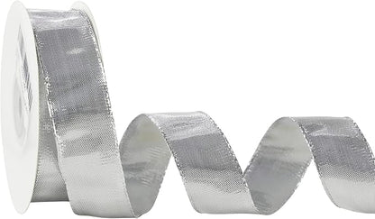 MEEDEE Silver Wired Woven Metallic Ribbon by MEEDEE