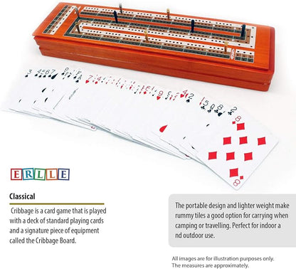 ERLLE - Wooden Cribbage Board Game Set, Continuous 3 Track Wooden Board - Image 7