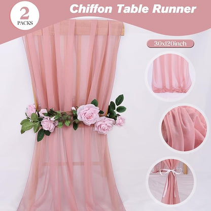 2 Packs 10ft Dusty Rose Chiffon Table Runner 30 x 120 Inches Sheer Romantic - Image 4