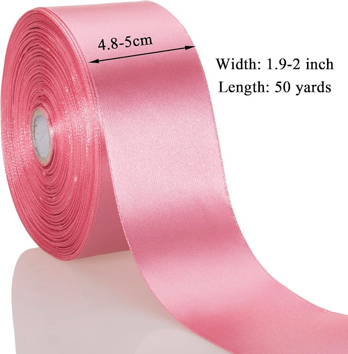 2 Inch Rose Gold Solid Satin Ribbon, 50 Yards Craft Fabric Ribbon - Image 3