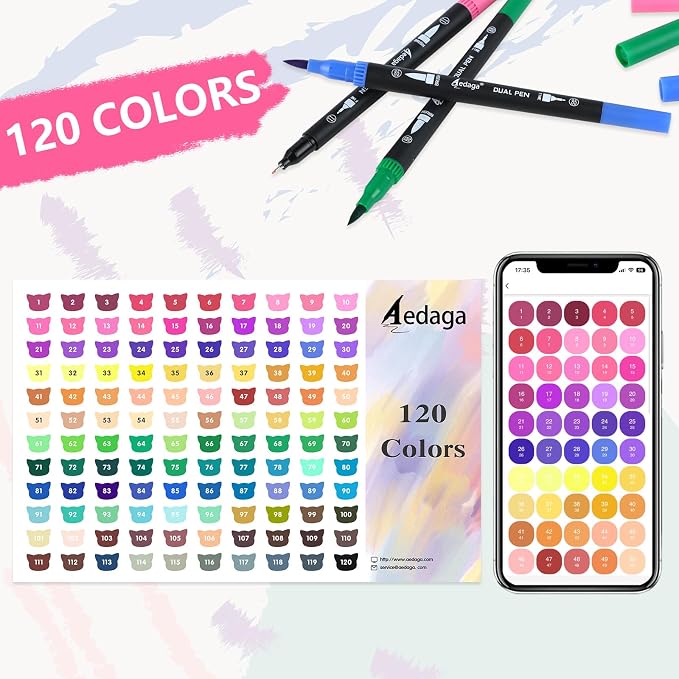 120 Colors Numbered Dual Tip Brush Pens - Image 7
