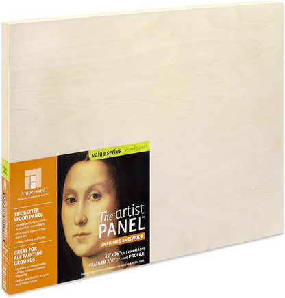 Ampersand Art Supply Unprimed Basswood Artist Panel, 7/8" Cradled Profile by AmpersandArtSupply
