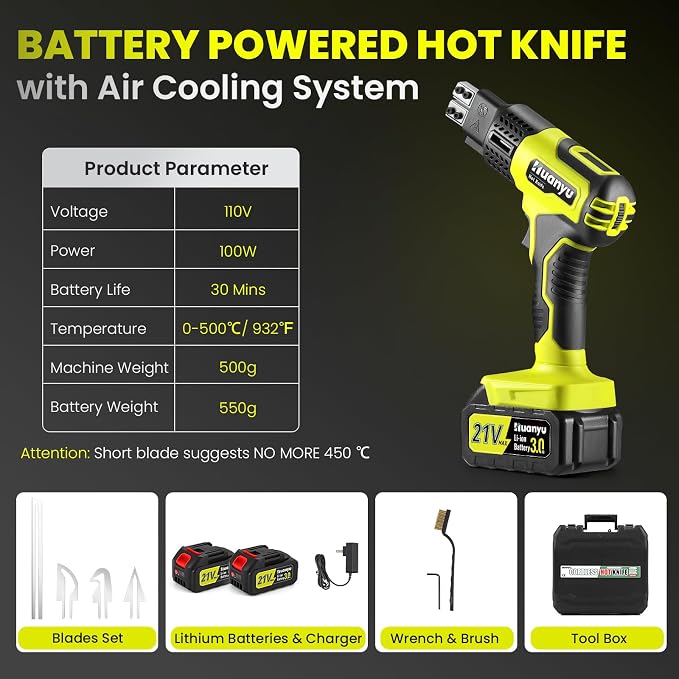 Huanyu Cordless Hot Knife with Temp. Display 100W Max 500℃ 3.0Ah Battery - Image 7