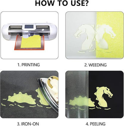 guangyintong Glow Glitter Light Yellow Heat Transfer Vinyl HTV Rolls, Glitter - Image 3