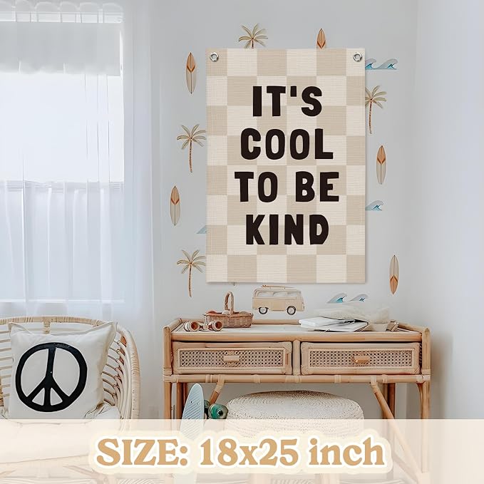 Kids Room Decor Linen Canvas Banner, It's Cool to Be Kind, Baby Nursery Decor - Image 2