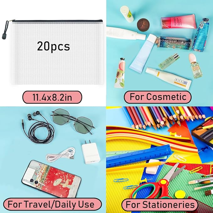 AUSTARK 20 Pcs Zipper File Bags, Plastic Mesh Pouch, Board Game Storage Bag - Image 8