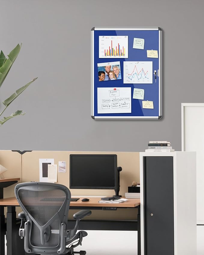 26"x20" Enclosed Bulletin Board, Lockable Weather-Resistant Aluminum Cork - Image 2