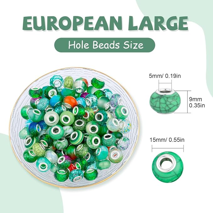 LAIDANLA Green Mix Large Hole Beads, Acrylic Loose Beads - Image 3