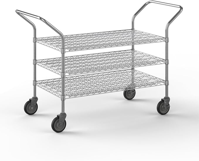 24" W x 42" L x 36" H Chrome Heavy Duty Utility Cart | 3-Tier | NSF Commercial by Regal+Altair