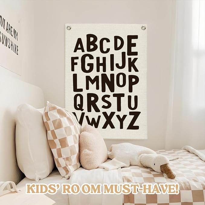 Toddler Room Decor, Alphabet Numbers Linen Canvas Banner, Classroom ABC Banner - Image 5