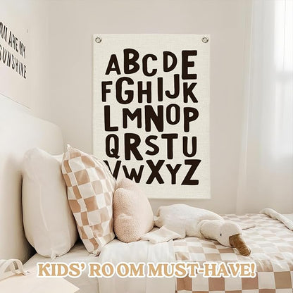 Toddler Room Decor, Alphabet Numbers Linen Canvas Banner, Classroom ABC Banner - Image 5