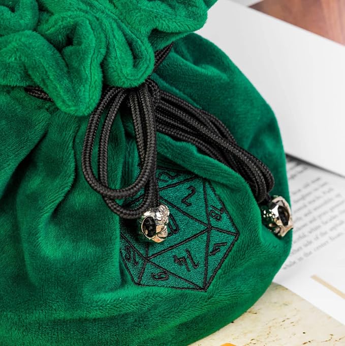 Large Dice Bags D&D with Pockets Green Storage Bag D20 Logo - Image 7