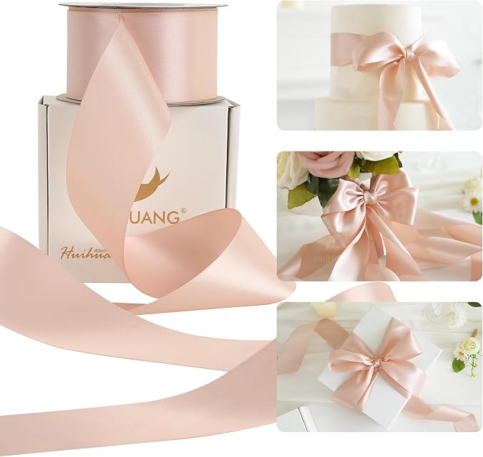 HUIHUANG Rose Gold Satin Ribbon 2 inch Wide Double Faced Satin Ribbon Rose Gold by HUIHUANG