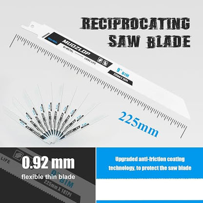 10 Pack 9 inch Reciprocating Saw Blades Set, 18 TPI High Carbon Saw Blades - Image 2