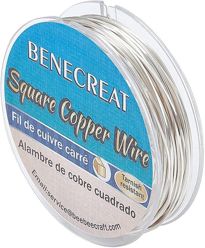 BENECREAT 32.81 Feet 24 Gauge Silver Square Copper Wire, Craft Copper Wire by BENECREAT