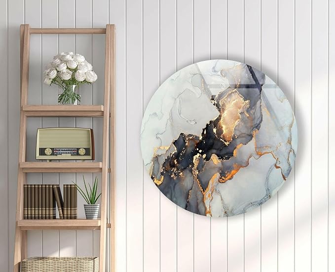 My Photostation.com 24'' Diameter Gold Details Gray Marble Round Glass Wall Art - Image 5