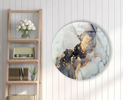 My Photostation.com 24'' Diameter Gold Details Gray Marble Round Glass Wall Art - Image 5