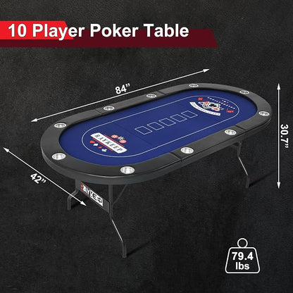84" Poker Table, 10 Players Foldable Casino Leisure Texas Holdem Table - Image 8