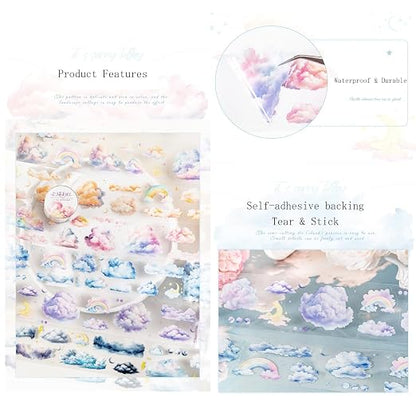 6 Rolls Cloud PET Tape Set, Pre-Cut Sky Ephemera Stickers - Image 5