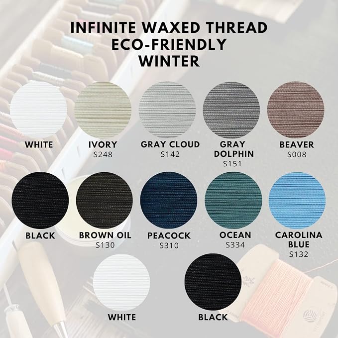 Bonded & Round Waxed Threads, 3-PLY Round Thread 12 Colors 384 Yards - Image 2