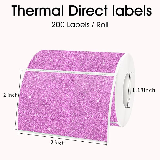 3x2 Inch Holographic Thermal Labels, Glitter Pink Thermal Sticker Labels - Image 4