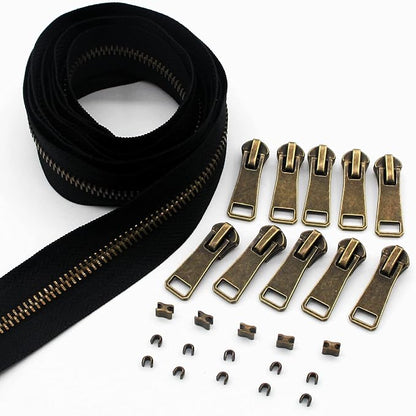 #5 Antique Brass Metal Zippers by The Yard Bulk 2 Yards Black Tape by Leekayer
