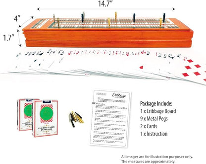 ERLLE - Wooden Cribbage Board Game Set, Continuous 3 Track Wooden Board - Image 2