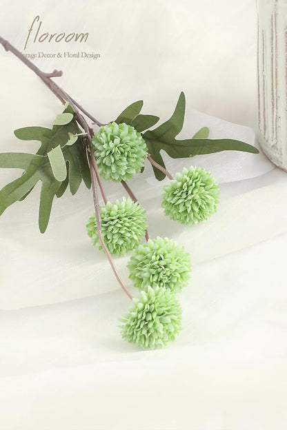 Floroom 5pcs Elf Green Faux Silk Mums Artificial Flowers, Bulk Fake Small Mini - Image 4
