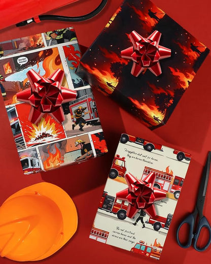 Pineraap 12 Sheets Firefighter Themed Wrapping Paper, Fire Safety Gift Wrap - Image 9