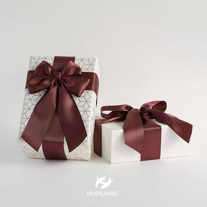 HUIHUANG Burgundy Ribbon 2 inch Double Side Burgundy Satin Fabric Ribbon - Image 3