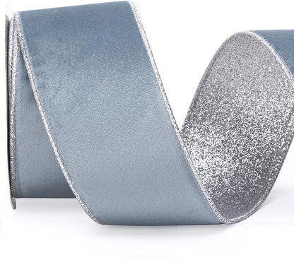 Ribbli Dusty Blue Velvet Wired Ribbon 2.5 Inch Dusty Blue Velvet by Ribbli
