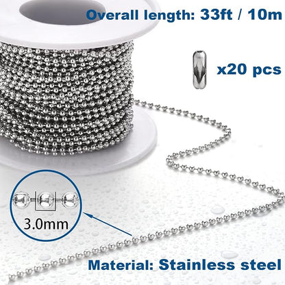 Jishi Steel Ball Chain Bead Dog Tag Chain Beaded Necklace Chains - Image 2