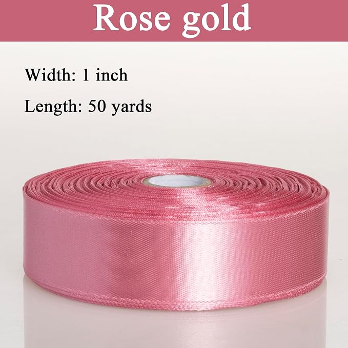 1 Inch Rose Gold Solid Satin Ribbon, 50 Yards Craft Fabric Ribbon - Image 3
