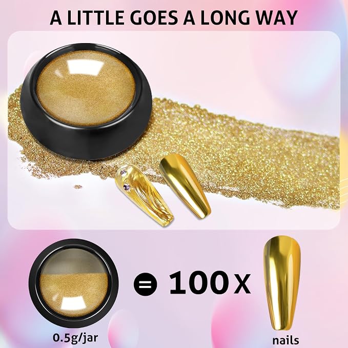 Gold Silver Chrome Nail Powder, 12 Colors Iridescent Holographic Unicorn Chrome - Image 5