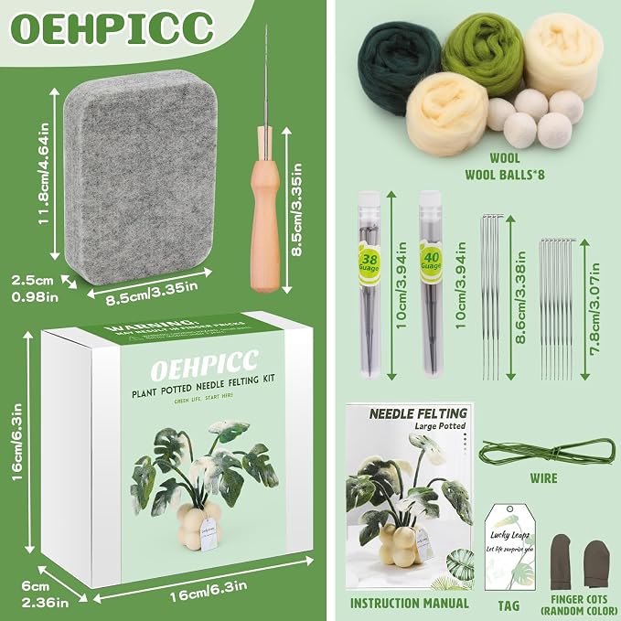 OEHPICC Needle Felting Kit for Beginners, Monstera Potted Plant Felt Kit - Image 2