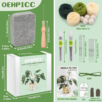 OEHPICC Needle Felting Kit for Beginners, Monstera Potted Plant Felt Kit - Image 2
