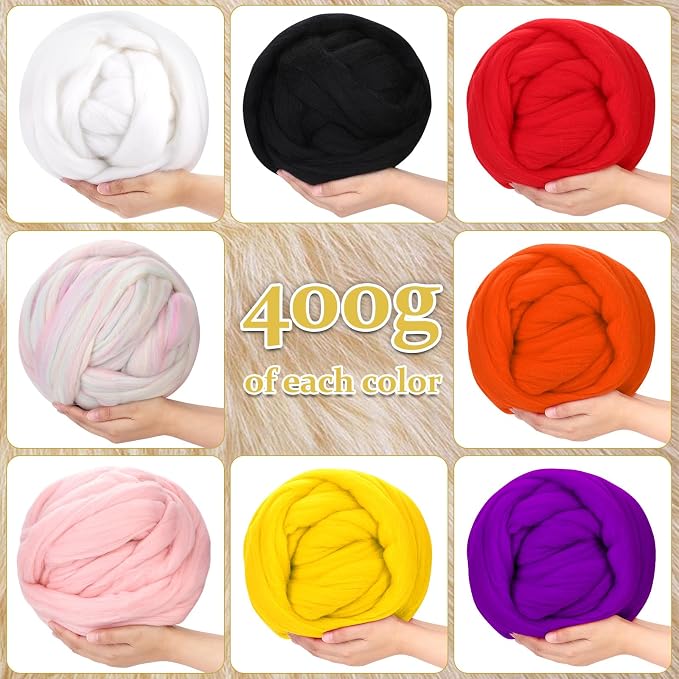 QMNNMA Wool Roving Bulk, 14.1oz Needle Felting Wool, Fiber Roving Wool Top - Image 3