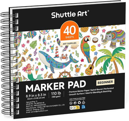 Shuttle Art Marker Pad, 8.9”x8.3” Portable Sketchbook, 40 Sheets Marker Drawing by ShuttleArt