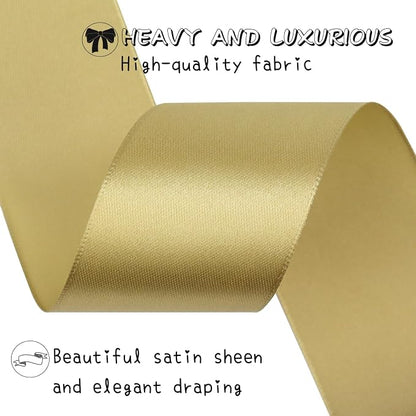 Champagne Gold Solid Satin Ribbon 1-1/2 Inch 25 Yards Solid Polyester Fabric - Image 4